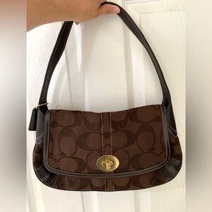 Coach 11257 Canvas Leather Brown Signature C Ergo Flap Over Shoulder Bag